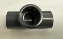 Side view of a new 3/4 inch Schedule 80 PVC Tee fitting, showing its slip sockets and robust construction.