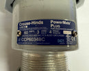 Side view of the new Crouse-Hinds CCP6034BC plug, with a clear view of the product details plate and NEMA4X rating.