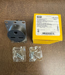 Brand new Hubbell 30 Amp 250V dryer or welder receptacle, shown in its original box with included hardware.