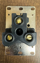 Bottom view of the new Hubbell 30 Amp 250V receptacle, showing mounting features.