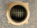 Bottom view of the cast iron floor drain, showing its robust base and 4-inch threaded intake.